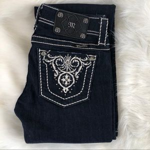 Miss Me dark wash rhinestone pocket boot cut jeans